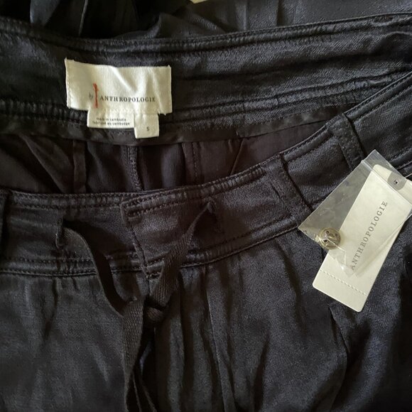 By Anthropologie Silky Cuffed Barrel Pants SIZE S black new nwt SMALL - Picture 5 of 6